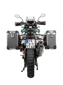 Zestaw: kufry boczne aluminiowe srebrne Zega Pro + stelaże czarne Touratech KTM Super Adventure 1290 S/R (21-24) [poj.: 31+38l]