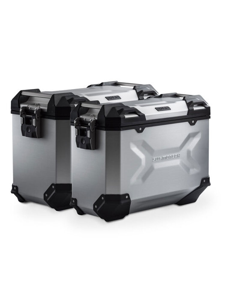 Zestaw: kufry boczne TRAX ADV + stelaże PRO 45/37 L Sw-Motech Aprilia Tuareg 660 (21-)/ Rally (24-) (pojemność 37 i 45 L) srebrne