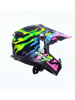 Kask enduro LS2 MX708 Fast II Grotesk niebiesko-różowo-zielony