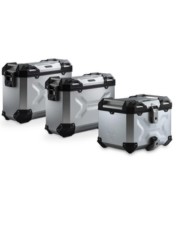 Zestaw: kufry boczne + kufer centralny + stelaże TRAX ADV do motocykla Aprilia Tuareg 660 (21-)/ Rally (24-) [całkowita pojemność: 150l] srebrny