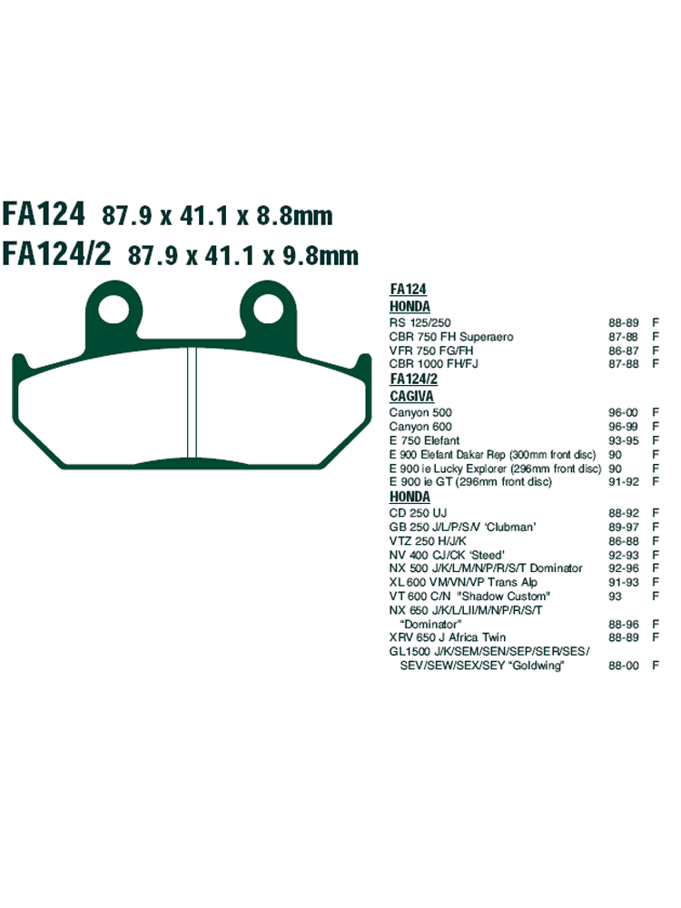 Klocki hamulcowe EBC FA124/2 87.9 x 41.1 x 9.8mm NA PRZÓD