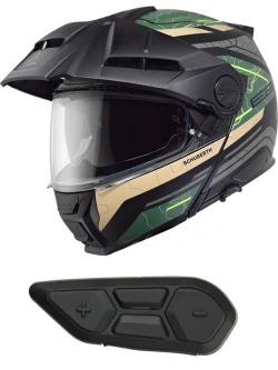Zestaw: Kask szczękowy Schuberth E2 Expedition szaro-brązowo-zielony + dedykowany interkom motocyklowy