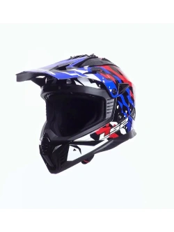 Kask enduro LS2 MX708 Fast II Grotesk biało-niebiesko-czerwony