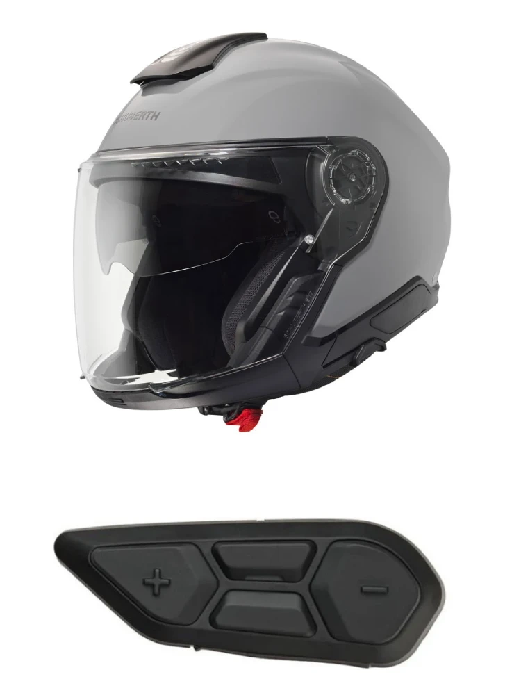 Zestaw: Kask otwarty Schuberth J2 szary + dedykowany interkom motocyklowy