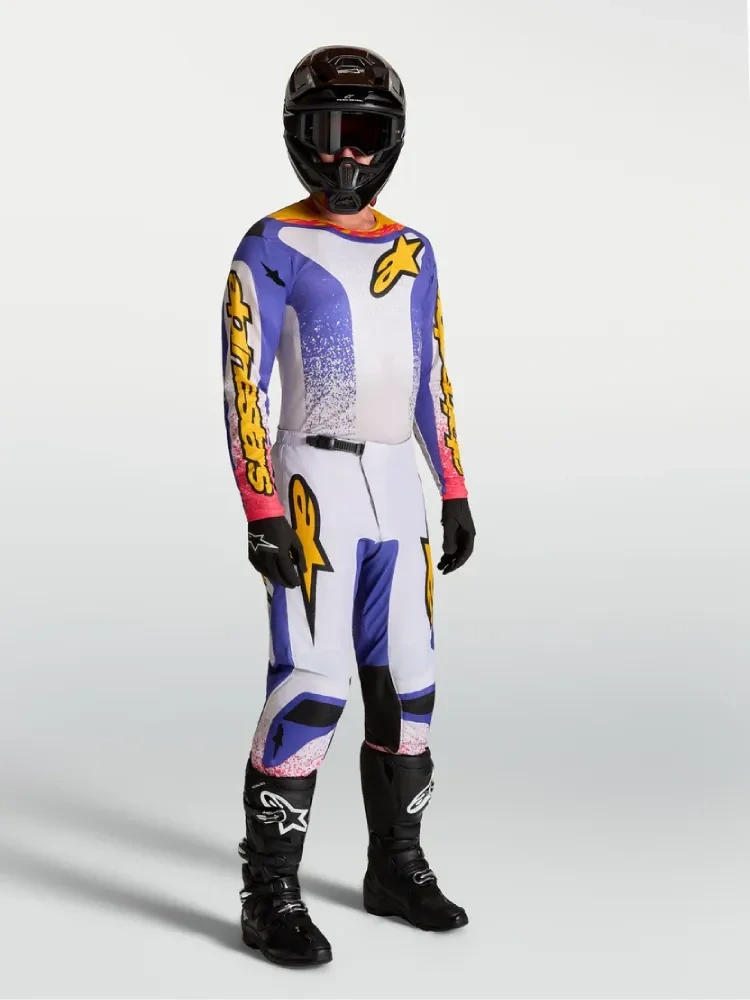 Spodnie cross Alpinestars MX Fluid Drag biało-niebiesko-żółte