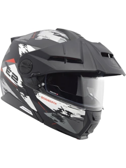 Zestaw: Kask szczękowy Schuberth E2 Trail czarno-szaro-biały matowy + dedykowany interkom motocyklowy