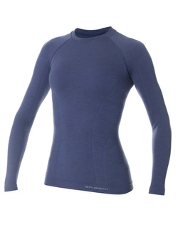 Koszulka damska Brubeck Active Wool z długim rękawem jeansowa