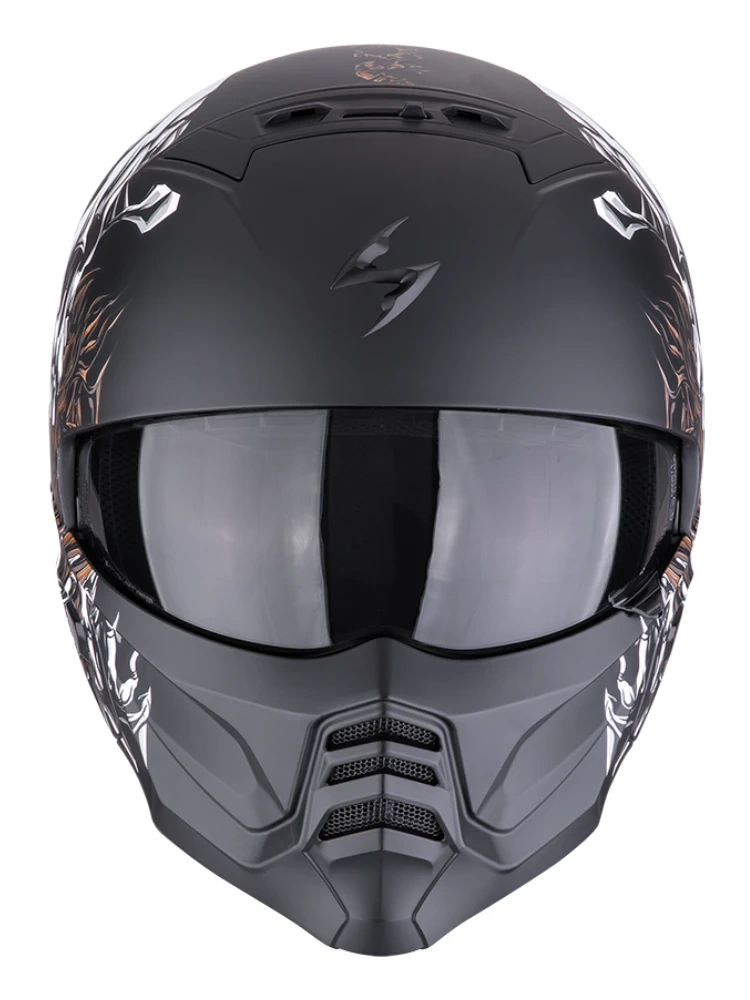 Kask modułowy Scorpion Exo-Combat II Genesis czarno-biało-złoty matowy
