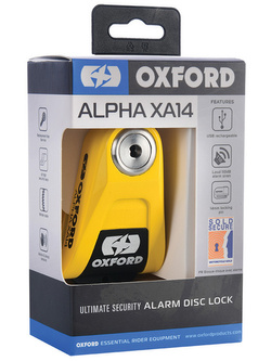 Blokada tarczy hamulcowej Disc Lock Oxford Alpha z alarmem trzpień 14 mm) czarno-żółta