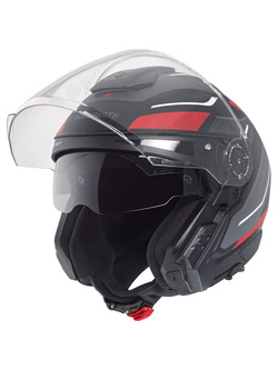 Zestaw: Kask otwarty Schuberth J2 Sigma czarno-szaro-czerwony + dedykowany interkom motocyklowy