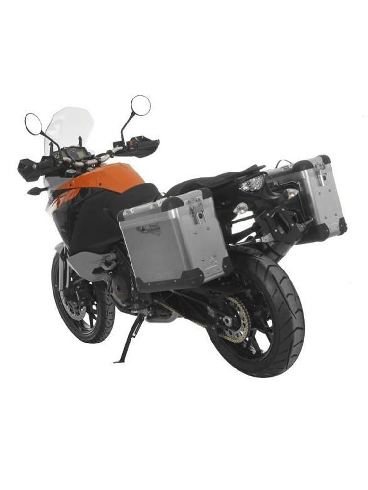 Zestaw: kufry boczne aluminiowe srebrne Zega Pro + stelaże czarne Touratech KTM 1050 Adventure/ 1090 Adventure/ 1290 Super Adventure (-20)/1190 Adventure/R (31+38L)