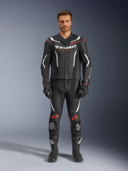 Kombinezon motocyklowy skórzany dwuczęściowy Alpinestars GP Force V2 czarno-biało-czerowny