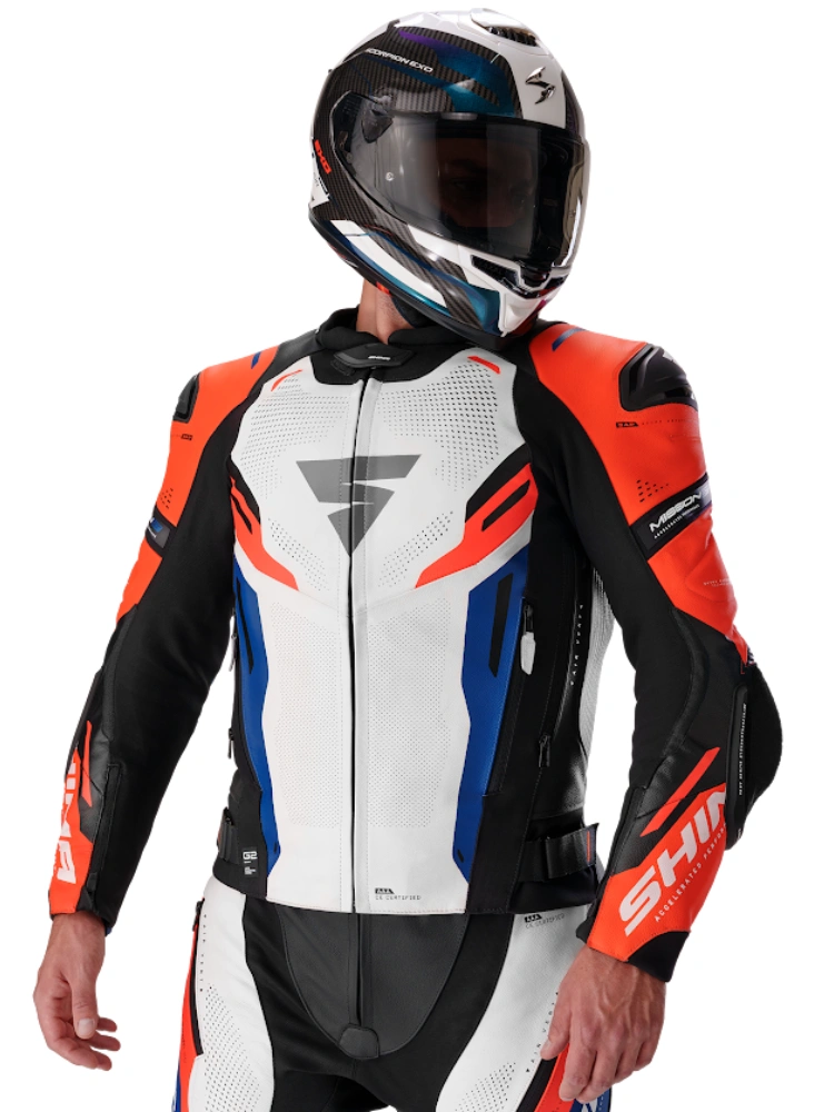Kurtka motocyklowa skórzana Shima Mission ST G2 niebiesko-biało-czerwona