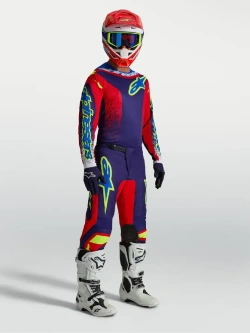 Spodnie cross Alpinestars MX Fluid Drag niebiesko-czerwono-żółte