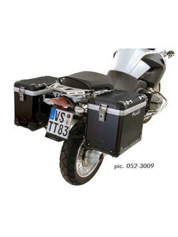Zestaw: kufry boczne z anodowanego aluminium czarne Zega Pro + stelaże srebrne Touratech BMW R1200GS (04-12)/ R1200GS Adventure (05-13) (38+45L)