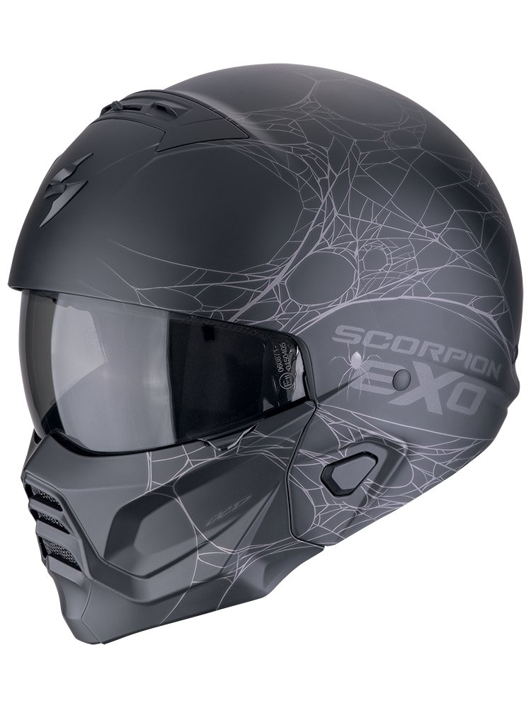 Kask modułowy Scorpion Exo-Combat II Spiderweb czarno-srebrny matowy