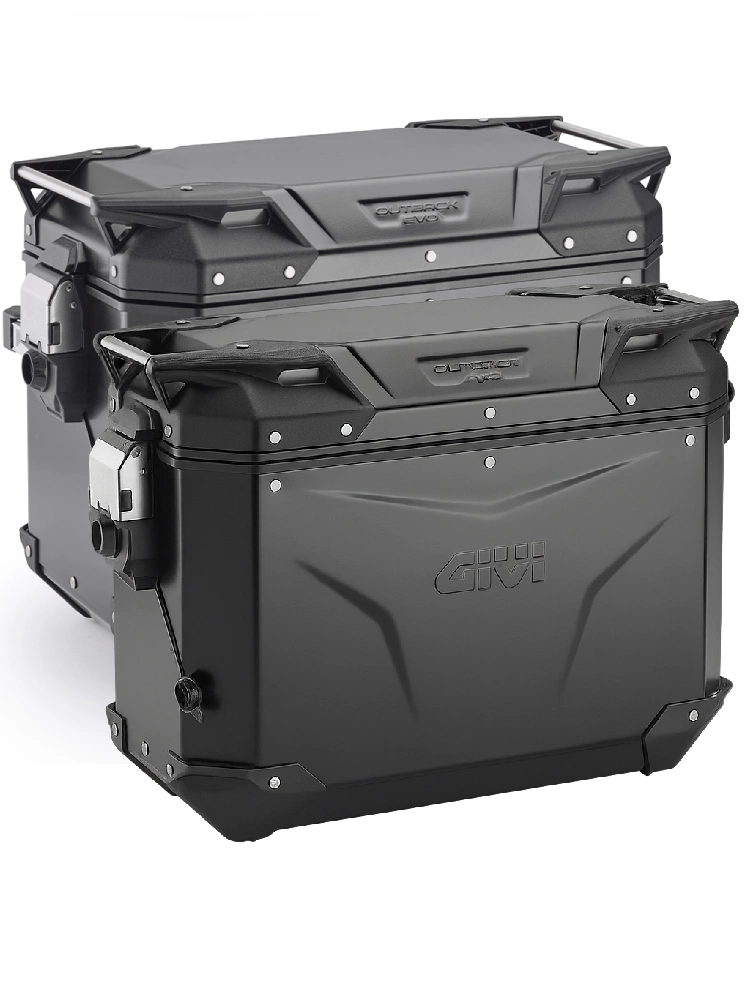 Zestaw kufrów bocznych GIVI Trekker Outback Evo Smart 44/48 aluminiowych, czarnych [z 5 wkładkami SLR; poj.: prawy 44l, lewy: 48l]