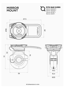 Uchwyt Quad Lock montowany do lusterka motocykla lub skutera (v2)
