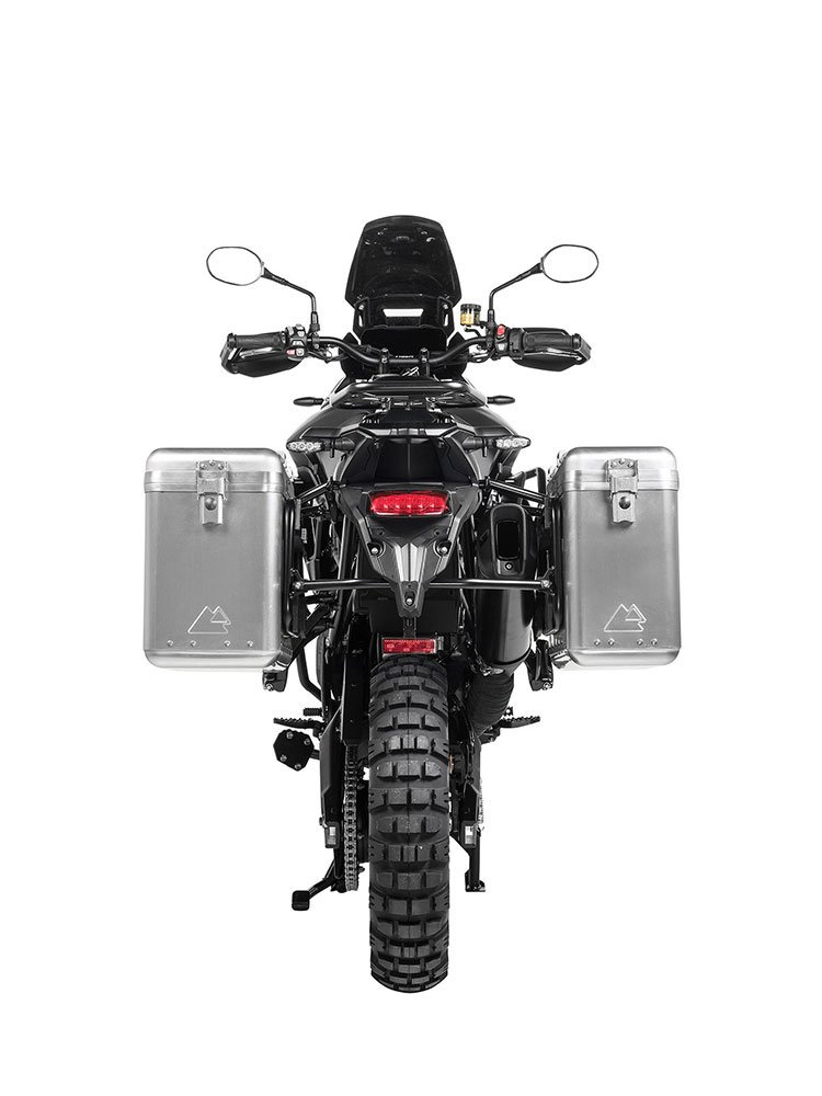 Zestaw: kufry boczne srebrne Zega Mundo + stelaże czarne Touratech Triumph Tiger 900 Rally / Pro / GT / GT Pro (19-) (31+38L)