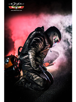 Jeansy motocyklowe Mo'Cycle Dennis z poduszką powietrzną Helite (szeroka nogawka) niebieskie