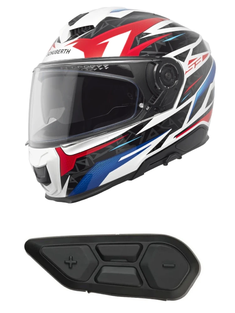 Zestaw: Kask integralny Schuberth S3 Thunder czarno-czerowono-niebieski połysk + dedykowany interkom motocyklowy