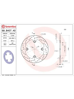 Tarcza Hamulcowa Brembo Serie Oro Fixed Prime Line Honda CBR 125 R (04-13)/ CRF 250 L (13)/ XR 250 R (84-04)/ 400 R (96-05)/ 600 R (85-93) [śr. 220 mm]