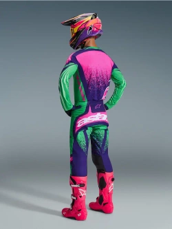 Spodnie cross Alpinestars MX Techstar Nomur niebiesko-zielono-różowe