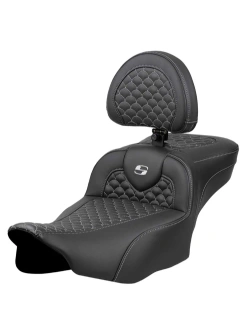 Kanapa motocyklowa dla kierowcy i pasażera z oparciem Saddlemen Roadsofa DS Extended Reach Harley Davidson Road Glide/ Street Glide (wybrane modele) (23-) czarno-srebrna