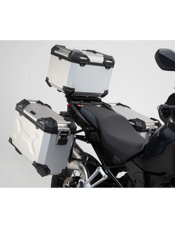 Zestaw: kufry boczne + kufer centralny + stelaże TRAX ADV SW-MOTECH do motocykla BMW F 750/ 850 GS [18-] F 850 GS Adv [20-], F 800 GS [24-]srebrne