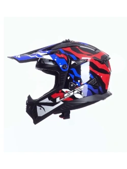 Kask enduro LS2 MX708 Fast II Grotesk biało-niebiesko-czerwony