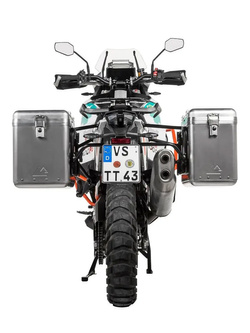 Zestaw: kufry boczne srebrne Zega Mundo + stelaże czarne Touratech KTM Super Adventure 1290 S/R (21-24) [poj.: 38+45l]