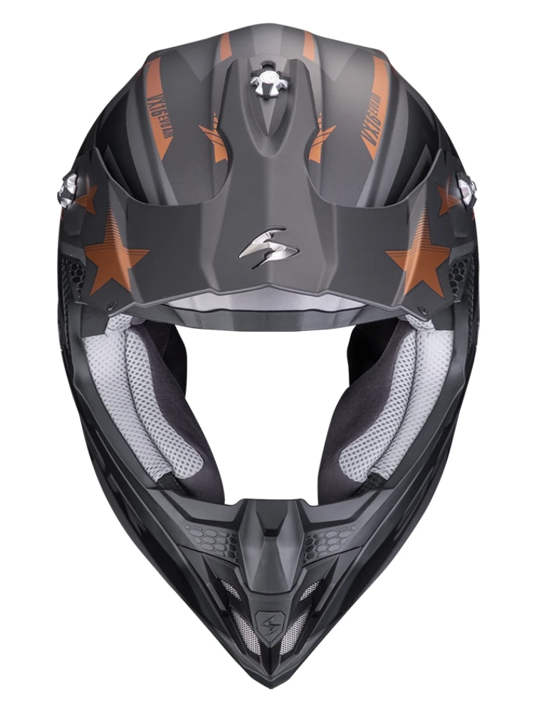 Kask enduro Scorpion VX-16 Evo Air Patriot srebrno-czarno-złoty