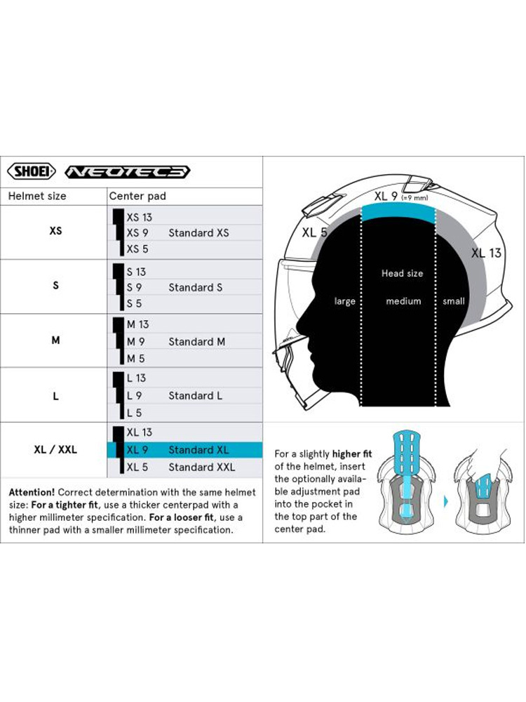 Wkładka centralna Shoei XL9 typ Q do kasku Neotec 3, GT-Air 3, J-Cruise 3