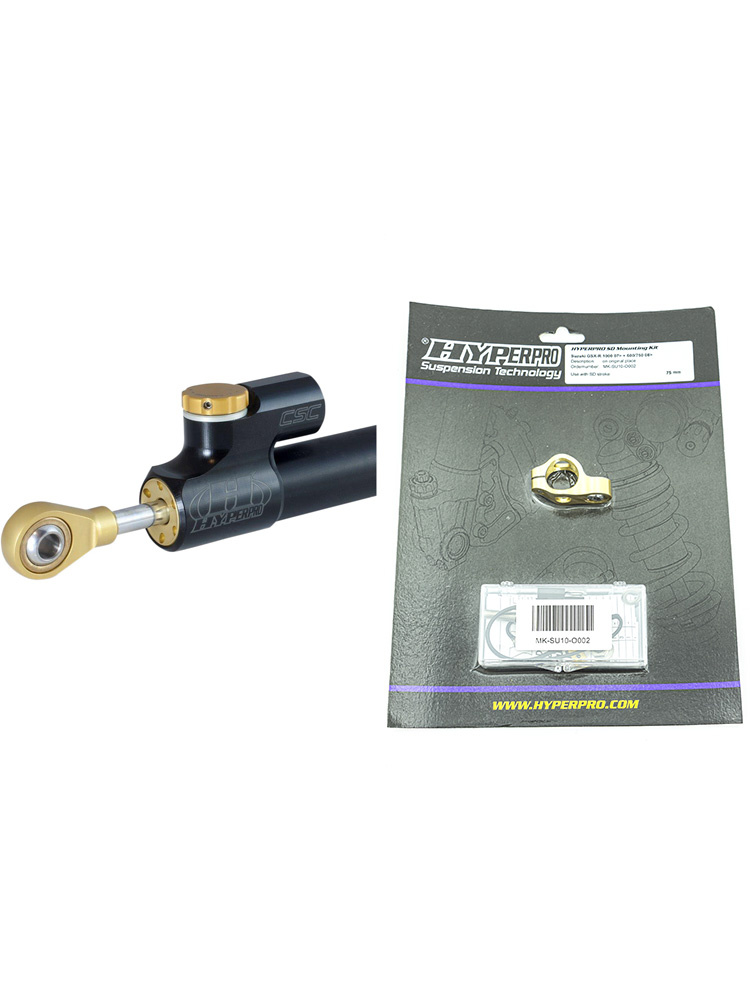 Zestaw: amortyzator skrętu progresywny Hyperpro RSC [75 mm] + zestaw mocujący do Suzuki GSX-R 600 / GSX-R 750 (08-16) / GSX-R 1000 (07-20)