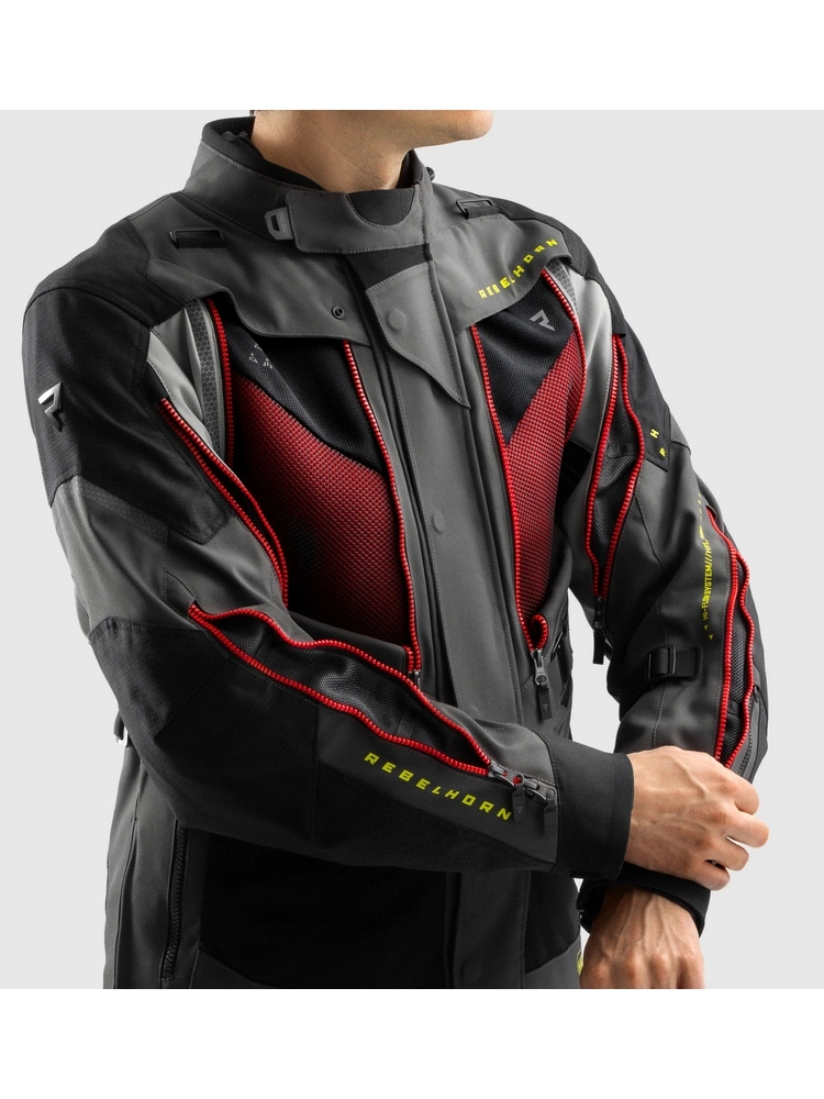 Kurtka motocyklowa tekstylna Rebelhorn Hardy 3.0 czarno-szaro-czerwona