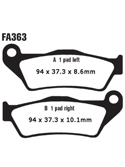 Klocki hamulcowe EBC FA363V A. 94 x 37.6 x 8.6mm B. 94 x 37.3 x 10.1mm NA TYŁ