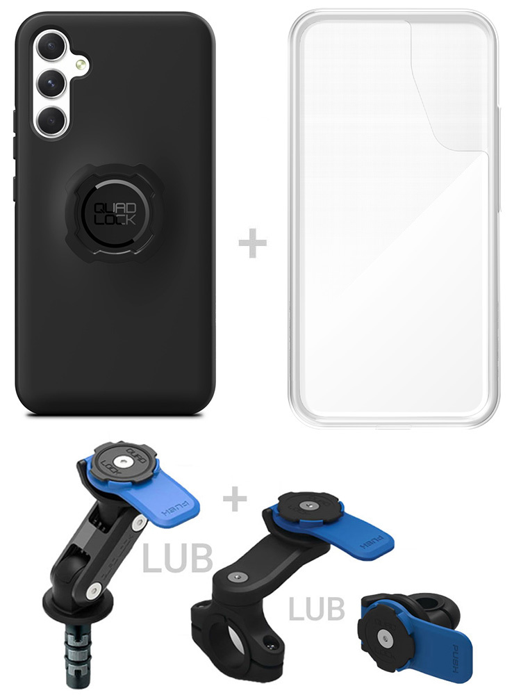Zestaw na motocykl: etui na telefon Samsung Galaxy A34 + wodoodporny pokrowiec + mocowanie Quad Lock
