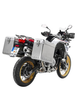 Zestaw: kufry boczne srebrne Zega Mundo + stelaże czarne Touratech BMW F850GS/ Adventure/ F750GS/ F900GS Adventure/ F800GS (24-) (38+45L)