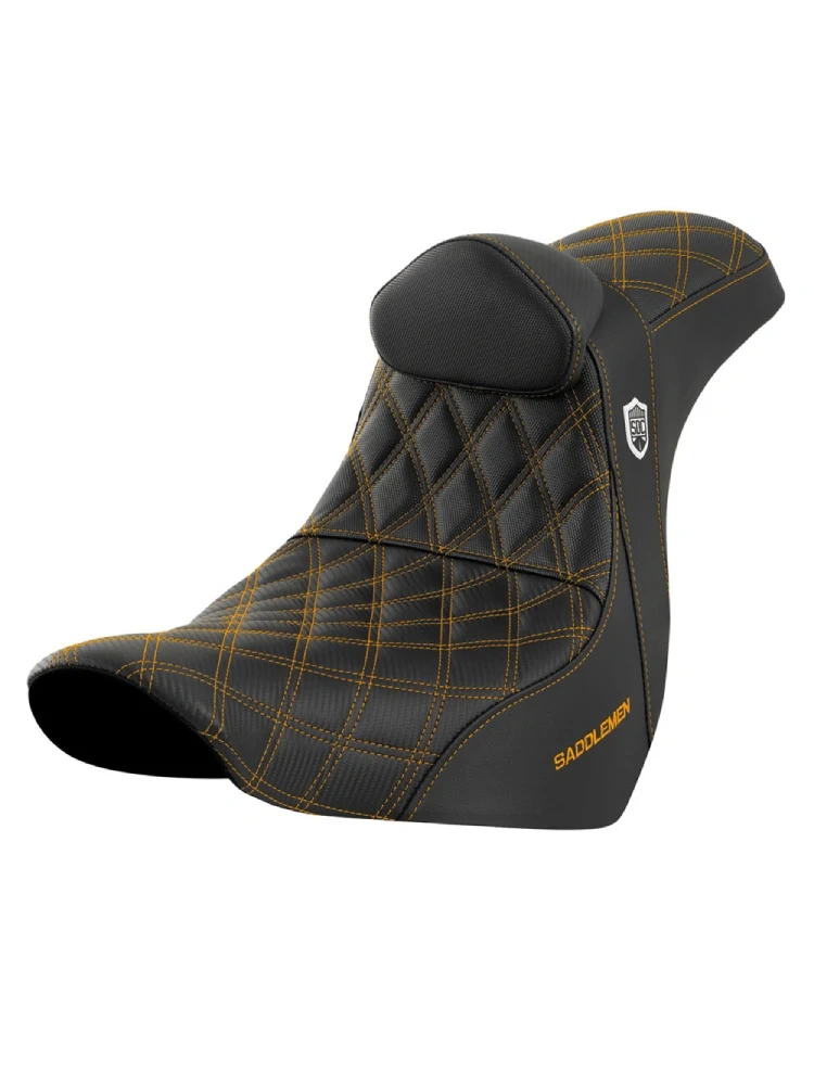 Kanapa motocyklowa dla kierowcy i pasażera z podparciem lędźwiowym Saddlemen SDC Performance Pro Series Gripper Harley Davidson FLSB/ FXLR/ S/ ST (wybrane modele) (18-) czarno-złota