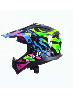 Kask enduro LS2 MX708 Fast II Grotesk niebiesko-różowo-zielony