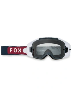 Gogle motocyklowe Fox Vue Tactile z przezroczystą szybą, biało-niebiesko-czerwone