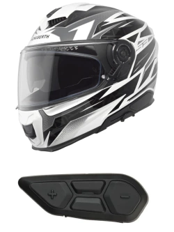 Zestaw: Kask integralny Schuberth S3 Thunder czarno-biały połysk + dedykowany interkom motocyklowy