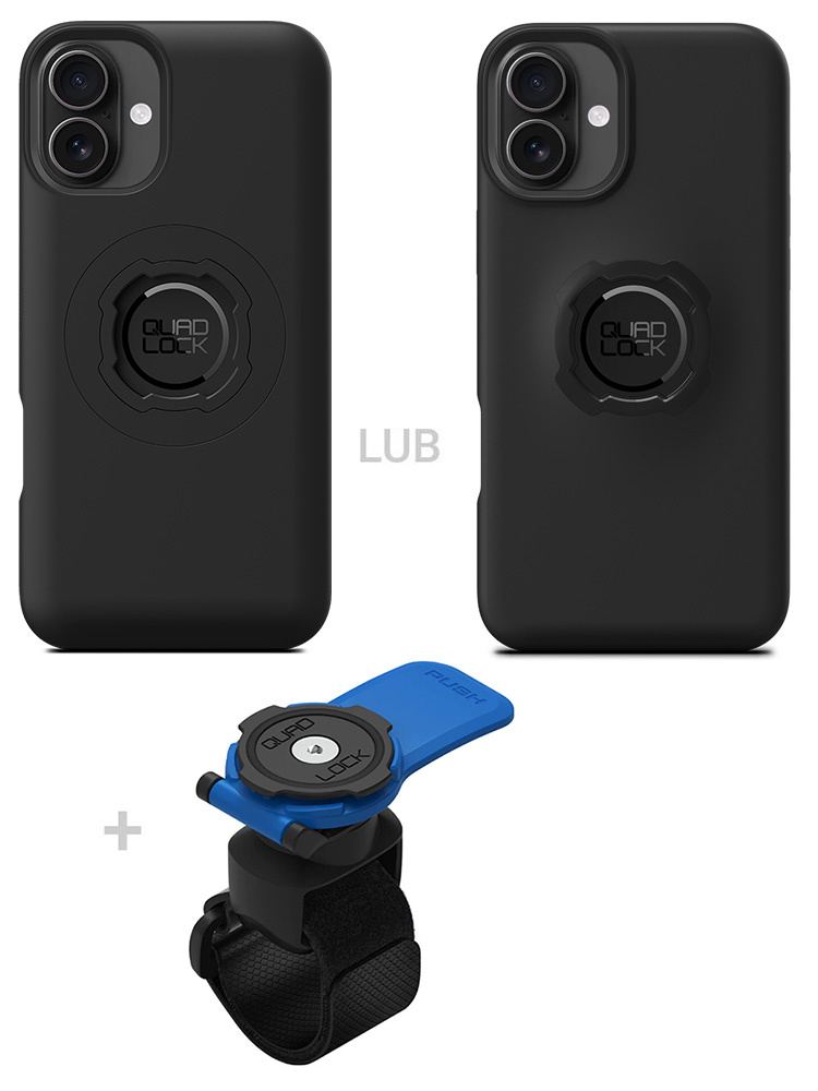 Zestaw: etui na telefon iPhone 16 Plus + uchwyt Quad Lock montowany za pomocą paska z szybkozłączką