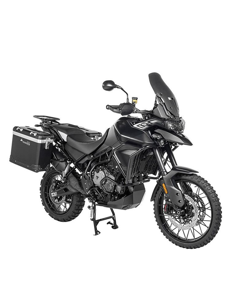 Zestaw: kufry boczne z anodowanego aluminium czarne Zega Pro + stelaże czarne Touratech Triumph Tiger 900 Rally / Pro / GT / GT Pro (20-) (31+38L)