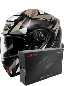 Zestaw: kask szczękowy Shoei Neotec 3 Fragments TC-10 brązowo-szary + dedykowany interkom motocyklowy Sena SRL 3