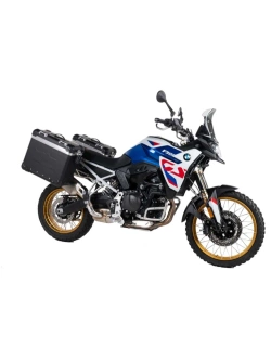 Zestaw: kufry boczne czarne Zega Evo X + stelaże srebne Touratech BMW F 900 GS (24-) [poj.: 38+38l]