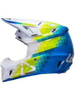 Kask enduro Leatt Moto 7.5 V25 Pixel biało-niebiesko-żółty z goglami biało-niebieskimi