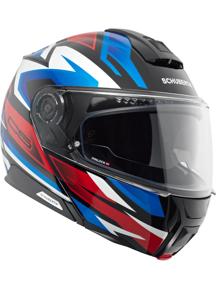 Zestaw: Kask szczękowy Schuberth C5 Zenith czarno-niebiesko-czerwony połysk + dedykowany interkom motocyklowy