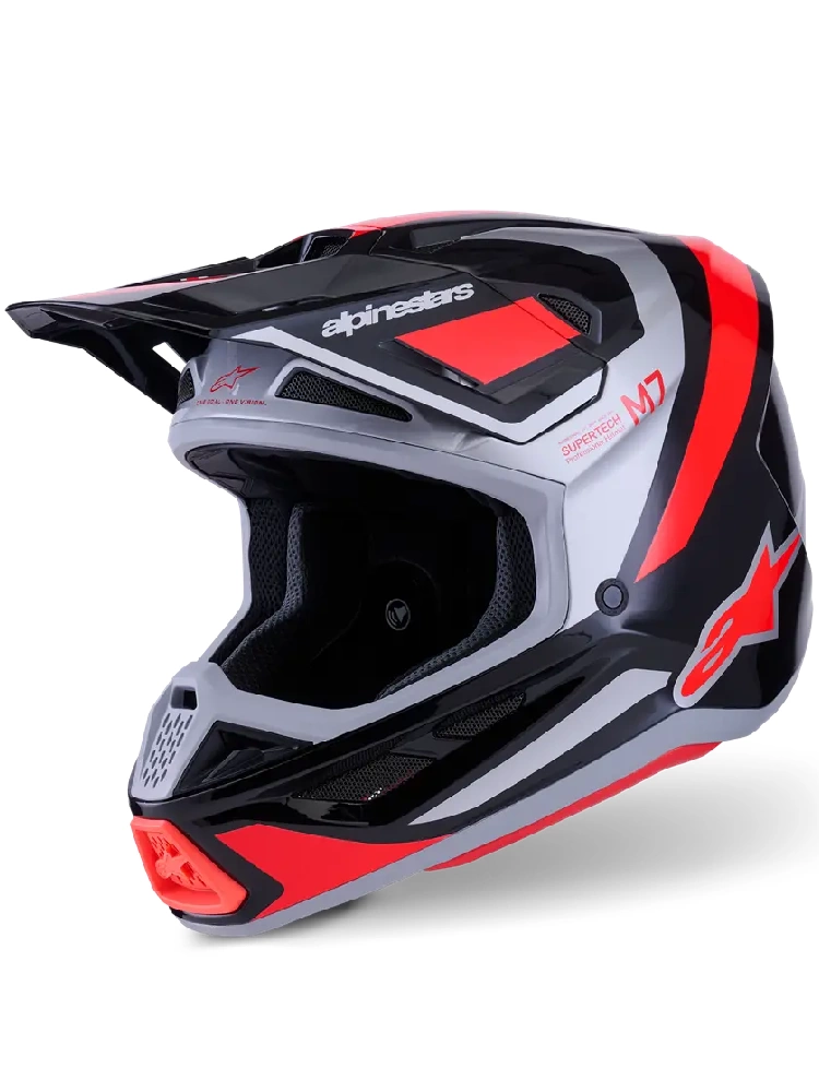 Kask enduro Alpinestars SM7 Rise czarno-srebrno-czerwony połysk