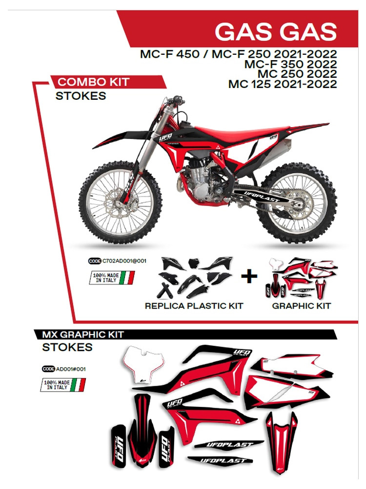 Komplet plastików i naklejek UFO Stokes do Gas-Gas MC 125 (21-), MC 250 (22-), MCF 250/350/450(21-) czarny
